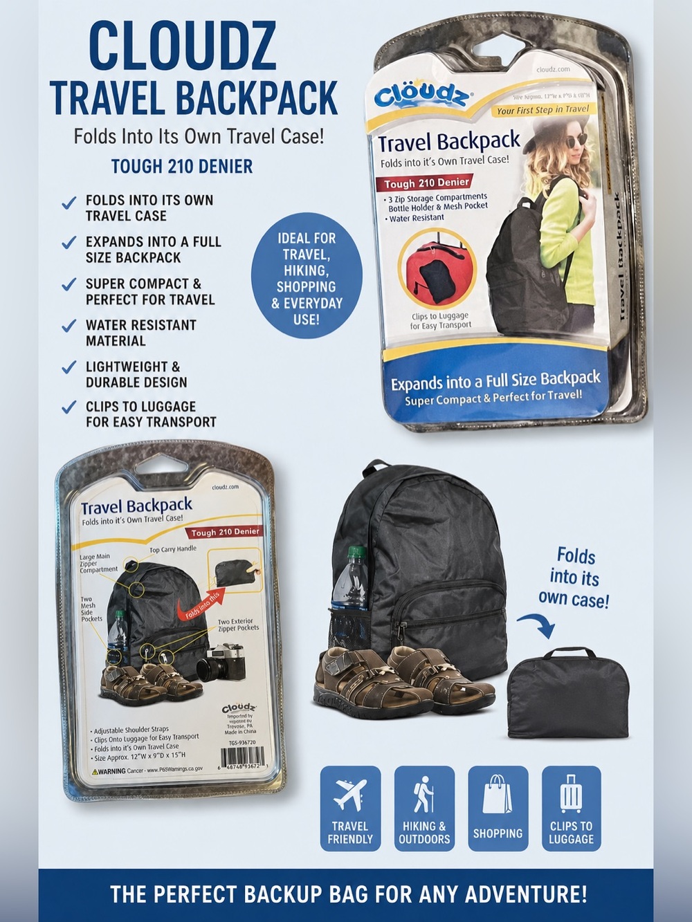 CLOUDZ Travel Backpack – Foldable Travel & Daypack